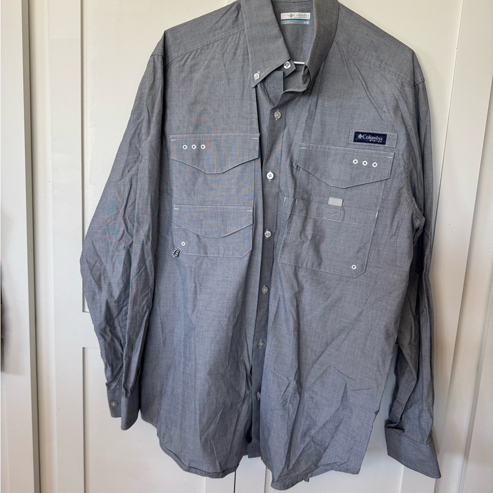 Columbia Men's Gray/Blue chambray PFG Shirt
